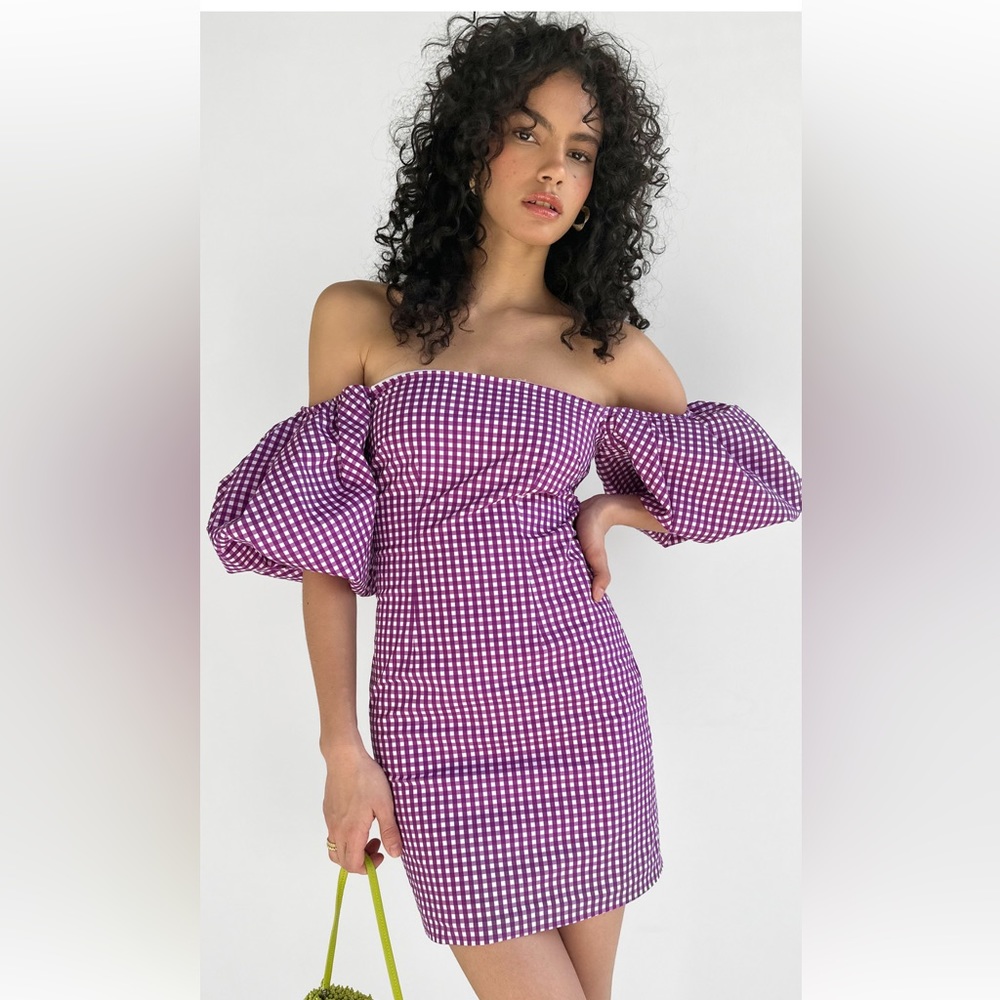 Caroline Constas Rebekah Mini Dress - Purple Gingham